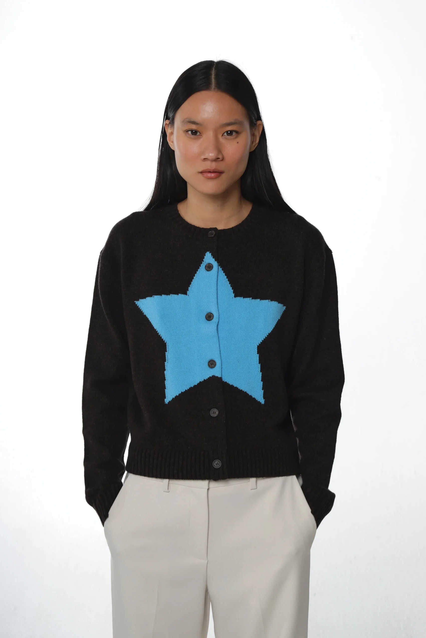 SANDY LIANG BOUCHETTE CARDIGAN IN DARK BROWN> Knits