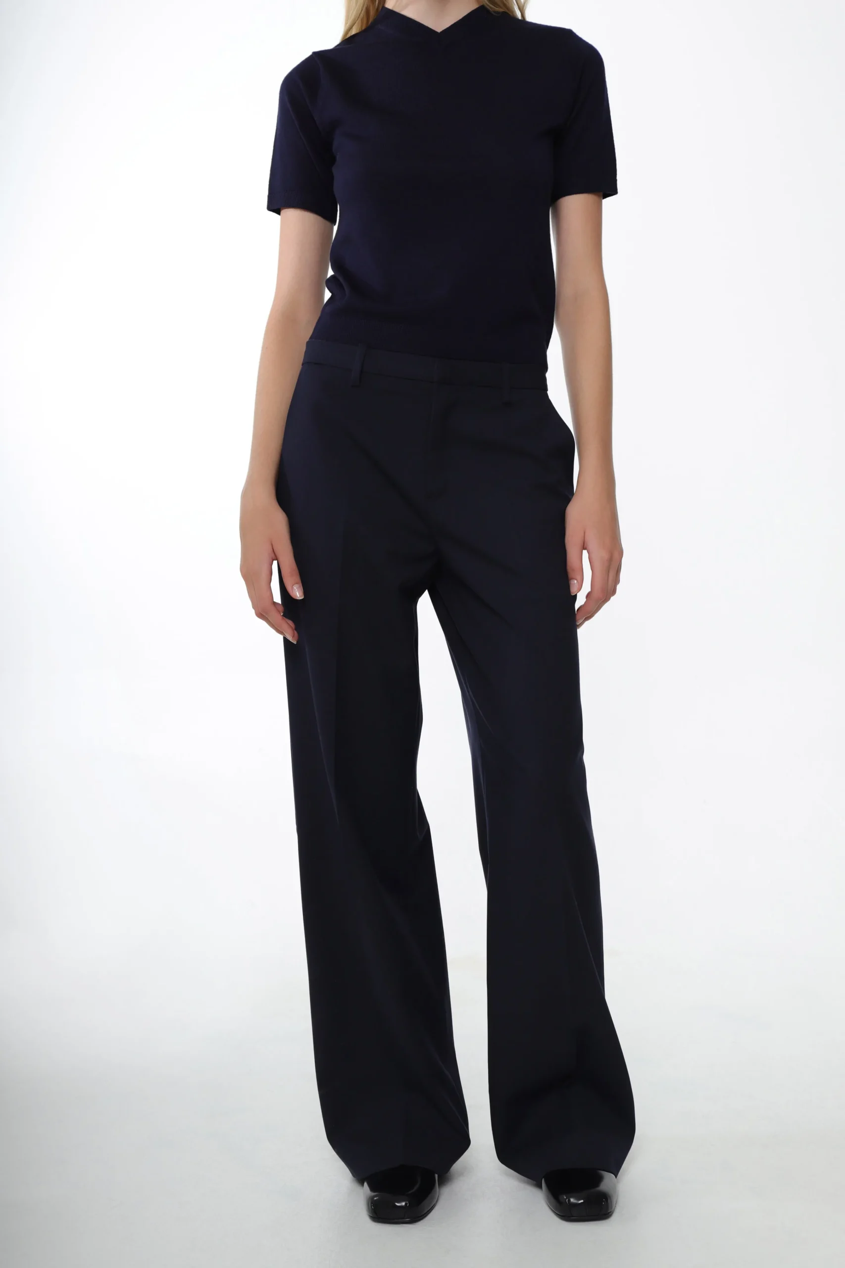 SANDY LIANG GLASS PANT IN NAVY> Uniform | Pants