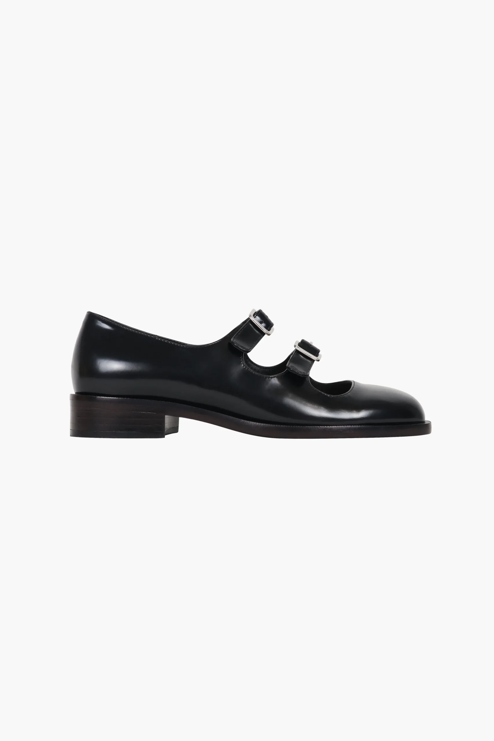 SANDY LIANG MARY JANE DOUBLE STRAP WELT IN BLACK SPAZZOLATO> Uniform | Shoes