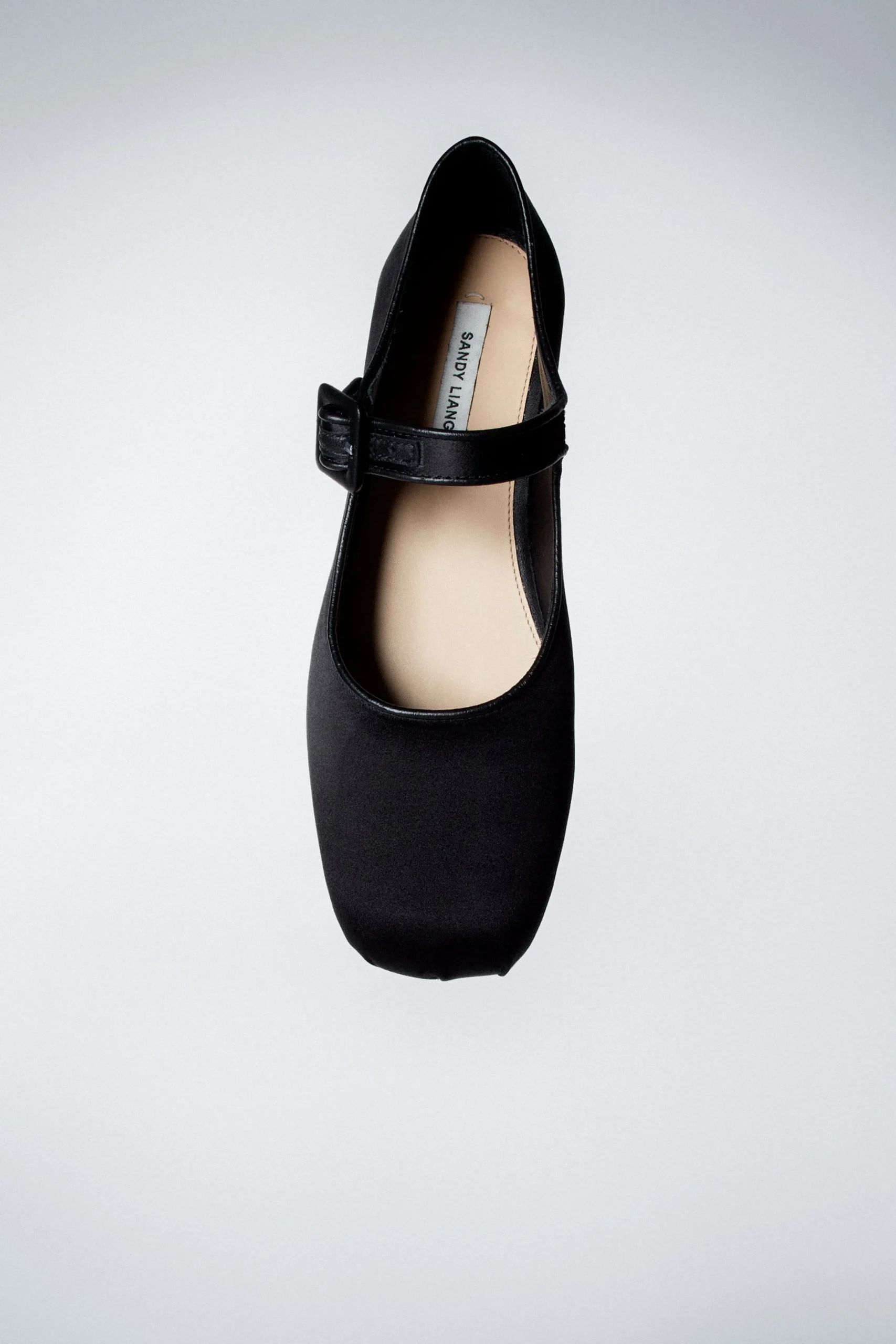 SANDY LIANG MARY JANE POINTE IN BLACK SATIN> Shoes