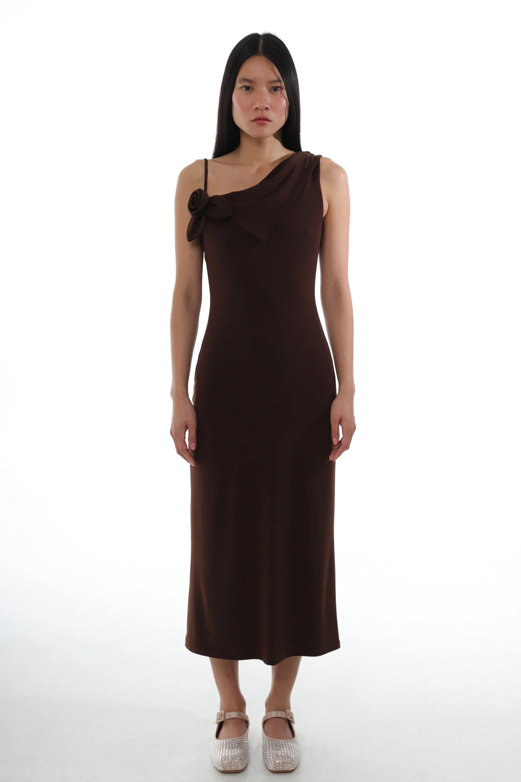SANDY LIANG OTTER DRESS IN DARK BROWN> Dresses