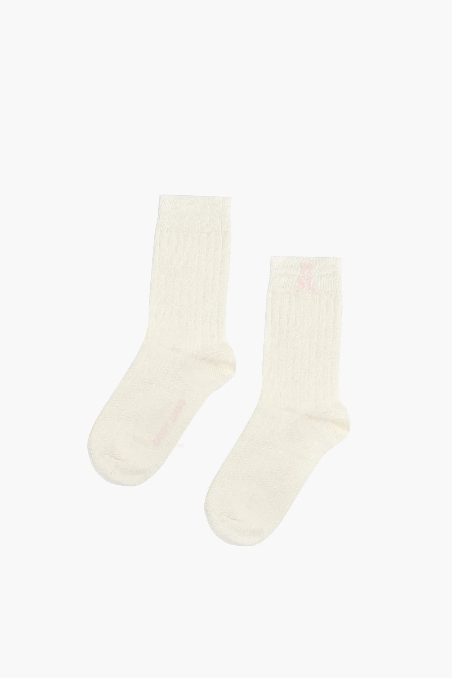 SANDY LIANG RIBBED MONOGRAM SOCK IN CREAM> Socks