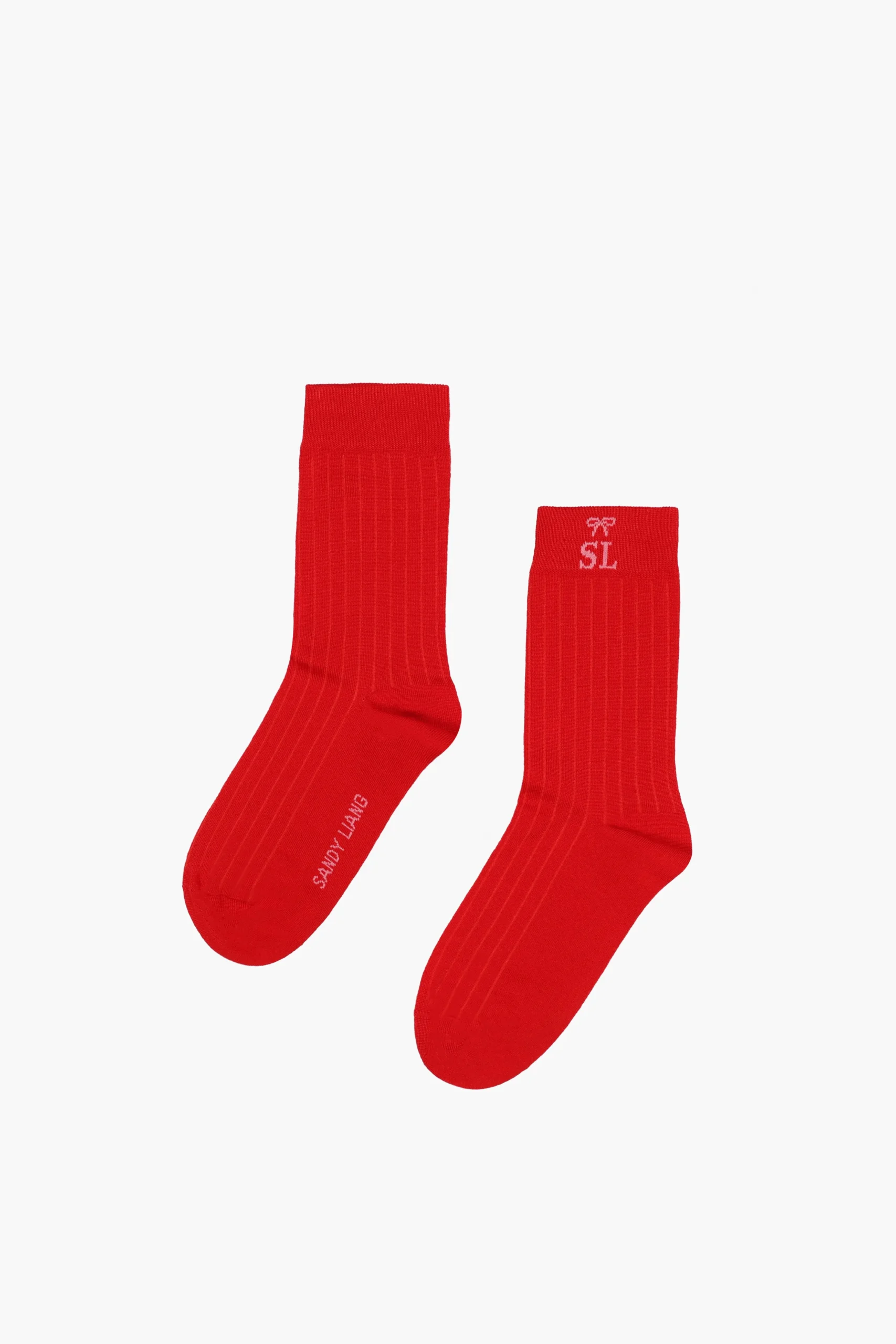 SANDY LIANG RIBBED MONOGRAM SOCK IN RED> Socks